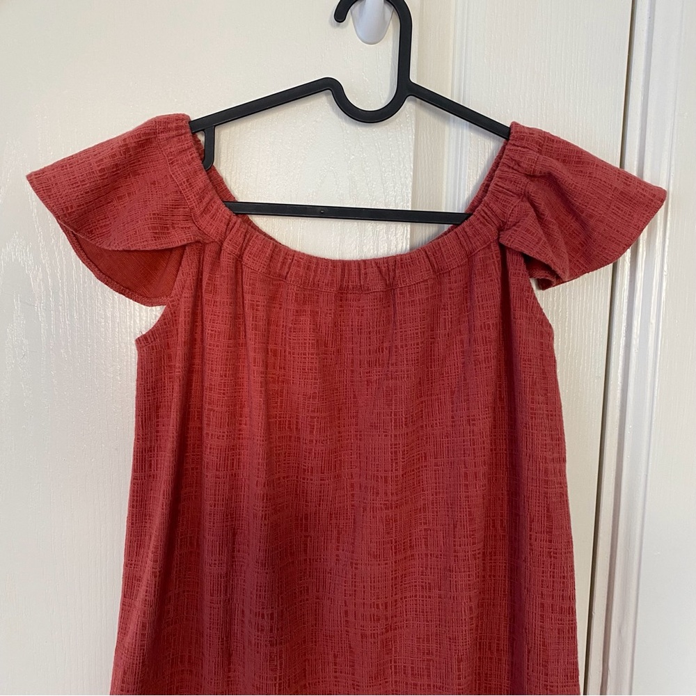 Madewell Red Texture Thread Button Front Ruffle Off-the-Shoulder Mini Dress XS - Picture 11 of 14